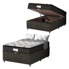 Cama Box Baú Colchão Casal Probel Molas Ensacadas Granville Pillow Top 138x188x69cm Marrom / Branco 