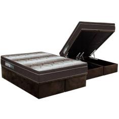 Cama Box Baú Queen: Colchão Ortopédico Ortobom Light + Base Crc Suede Brown(158X198)