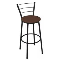 Banqueta Média Preta com Encosto para Cozinha Assento Marrom