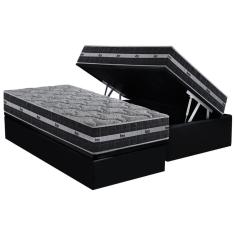 Cama Box Baú Solteiro: Colchão Molas Ensacadas Anjos Black Graphite + Base crc Courano Black(88x188)