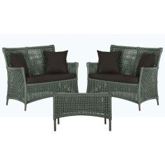 2 Sofá Área e Mesa Igapó Alumínio Pintura Marrom Corda Náutica Estofado Impermeável Almofada 9 Trama