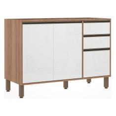 Balcão Para Pia Sem Tampo 120 Cm De Abrir 3 Gavetas Mel Vanill e Branco