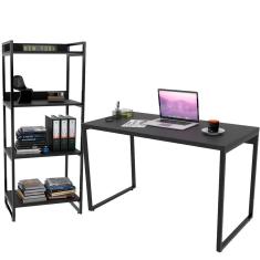 Kit Mesa Para Escritório Com Estante 120 Cm Preto Onix