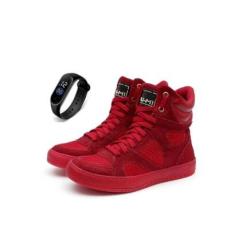 Tenis Sneaker Feminino Botinha Treino Academia Cano Alto + Relógio Cor:;Tamanho:38;Genero:Feminino-Feminino