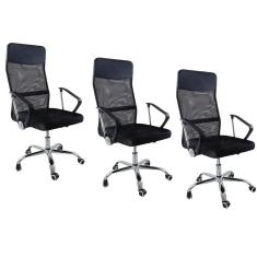 Kit 3 Cadeiras de Escritorio Nagano Tela Mesh Ergonômica - Preto