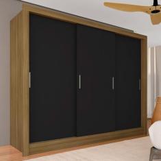 Guarda Roupa Casal 3 Portas De Correr 4 Gavetas Aghata Bor/preto - Ma Boreal/preto Fosco