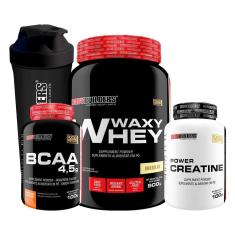 Kit Waxy Whey Baunilha 900G + Creatina + Bcaa + Coqueteleira