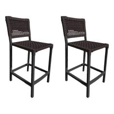 Kit 2 Banquetas França Em Corda Náutica E Base Em Alumínio Preta Para área Gourmet Marrom Marrom