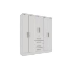 Guarda Roupa Solteiro Arizona 6 Portas de Abrir 4 Gavetas MDP Branco-Neve Tcil Móveis