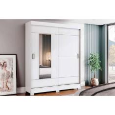 Guarda Roupa Solteiro Briz B66 2 Portas de Correr 2 Gavetas MDP com Espelho Branco Henn