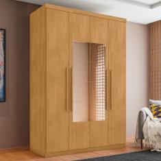 Guarda Roupa Solteiro Carimã Naturalle 4 Portas de Bater 4 Gavetas MDF com Espelho Casa H