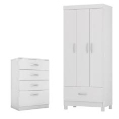 Conjunto Guarda Roupa Casal Jones 3 Portas de Correr 1 Gaveta MDP Branco Casa H