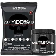 KIT DEFINIÇÃO: WHEY 100% HD 900 G ISOLADO E CONCENTRADO + CREATINA TURBO 150 G BLACK SKULL-Unissex