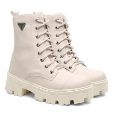Bota Coturno Feminino Tratorada Ilhós Zíper Lateral Moderna