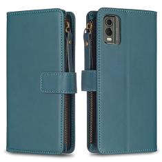 Capa para Nokia G21 com alça de pulso, 9 compartimentos para cartão, 1 carteira de couro com zíper, função de suporte, fecho magnético, capa para celular compatível com Nokia G21 de 6,5 polegadas