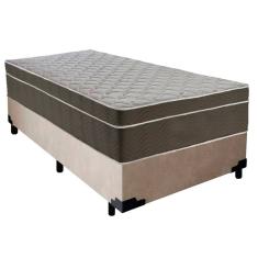 Cama Box Suede Solteiro + Colchão SerenePrime Molas Ensacadas 88x188x65