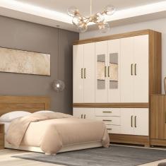 Guarda Roupa Casal 10 Portas 3 Gavetas com Espelhos New Murano Demóbile - Amendoa/Off White