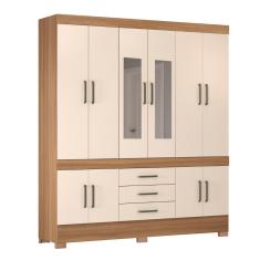 Guarda Roupa Casal com Espelho e Pés 10 Portas 3 Gavetas New Murano Demóbile - Amendoa/Off White