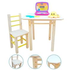 Mesa Com 1 Cadeira Infantil De Madeira MDF Maciça Resistente - Janets,