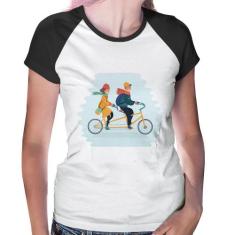 Baby Look Raglan Casal  Bicicleta - Foca na Moda, Branco, Preto, G