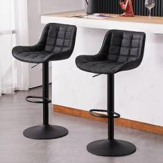 YOUNUOKE Conjunto de 2 banquetas de bar pretas estofadas modernas com altura de balcão e banco giratório traseiro ajustável banco de couro PU banco de cadeira de bar para ilhas de cozinha