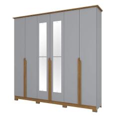 Guarda Roupa Casal Andréas 6 Portas Cinza Nature Com Espelho - Henn