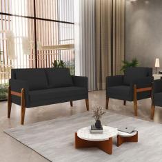 Kit 1 Sofá Namoradeira e 1 Poltrona Lana Veludo Base de Madeira - D'Ro