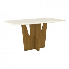 Mesa de Jantar com Tampo de Vidro 160cm Vértice Móveis Henn Nature/off White