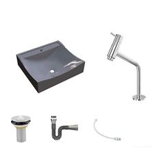 Kit Cuba Q440 C/Torneira Pratika 1060 Metal + Válvula 1'' (2,6cm) + Sifão Cromado + Flexível Cinza