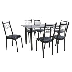 Conjunto de Mesa Granada com 6 Cadeiras Lisboa Preto Prata e Preto Floral