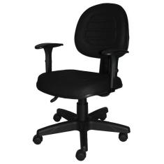 Cadeira para Escritório Giratória Gomada com Back System Braço Regulável Executiva Metal Wood Design Couro Preto