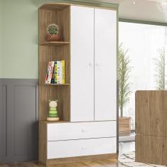 Guarda Roupa Labirinto com 2 Portas e 2 Gavetas - Rústico/Branco