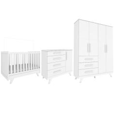 Quarto Bebê Retrô Completo com Guarda Roupa 4 Portas Berço Mini Cama Cômoda 4 Gavetas Móveis Peroba