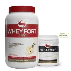 Kit Whey Fort 3W Vitafor Pote 900G + Creatina Creafort 300G