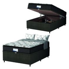 Cama Box Baú Colchão Casal Probel Molas Ensacadas Granville Pillow Top 138x188x69cm Marrom / Branco - Suporta até 110kg por Pessoa