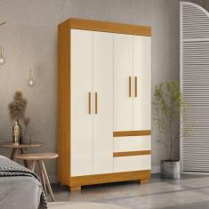 Guarda Roupa Solteiro 4 Portas e 2 Gavetas Chantrieri Espresso Móveis Cinamomo/Off White