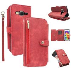 Compatível com Samsung Galaxy J3 2016/J 3 V/J36V/Sky/Amp Prime, capa carteira flip com suporte para cartão com alça de celular robusta para pulso bolsa de crédito Folio capa para celular Sol J3V JV3