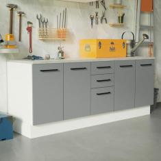 Kit com 2 Balcões Multiuso 4 Portas 3 Gavetas Branco/cinza Agata Madesa