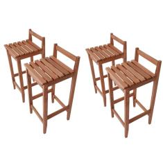 Conjunto 4 Banquetas Altas Bistrô Madeira Maciça Madeira