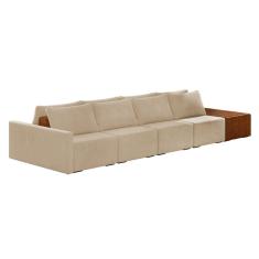 Sofá Ilha 4 Lugares Living 512cm Modulado para Sala Lary Veludo Bege K01 - D`Rossi