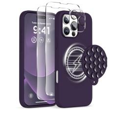 COFFKER Capa magnética para iPhone 16 Pro, compatível com Magsafe, suporte de telefone com ventosa, 2 protetores de tela - protetor de câmera, capa protetora de silicone à prova de choque para celular