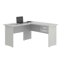 Escrivaninha em L com 02 Gavetas Chair Cinza - Mais de Casa