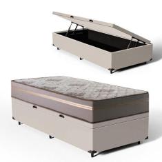Cama Box Baú Solteiro + Colchão D33 Millenium One Face Bege 88x188x61c