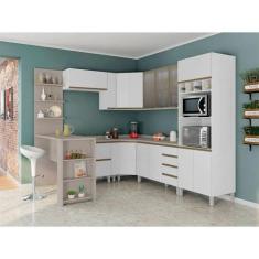 Armário Cozinha 10 Pçs Vidro Tampo Bancada Pérola, Branco - KIT