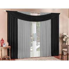 Cortina Alana 4,00m x 2,50m Preto com Cinza Tecido Malha Para Sala ou 
