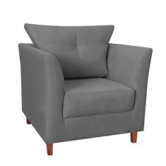 Poltrona Decorativa Isis Pés de Madeira Suede Cinza - DS Estofados - E
