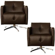 Kit 2 Poltronas Giratória para Sala de Estar Astana Couro Capucino G40