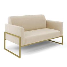 Sofá Namoradeira Base Industrial Alta Dourado Marisa Suede Bege D03 - 