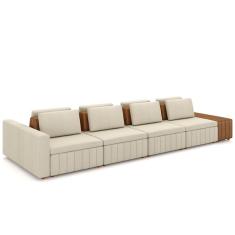 Sofá Ilha E Puff Sala Living 465cm Siesta M22 Linho Cru/marrom - Mpozenato