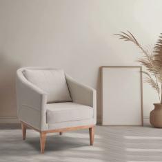 Poltrona Fixa Agatha Tecido Linho Pés Natural